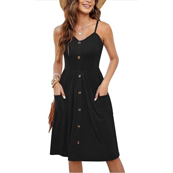 NEW Dress Loose Swing Button Down Midi Dress w/ Pockets 2X - Picture 1 of 4